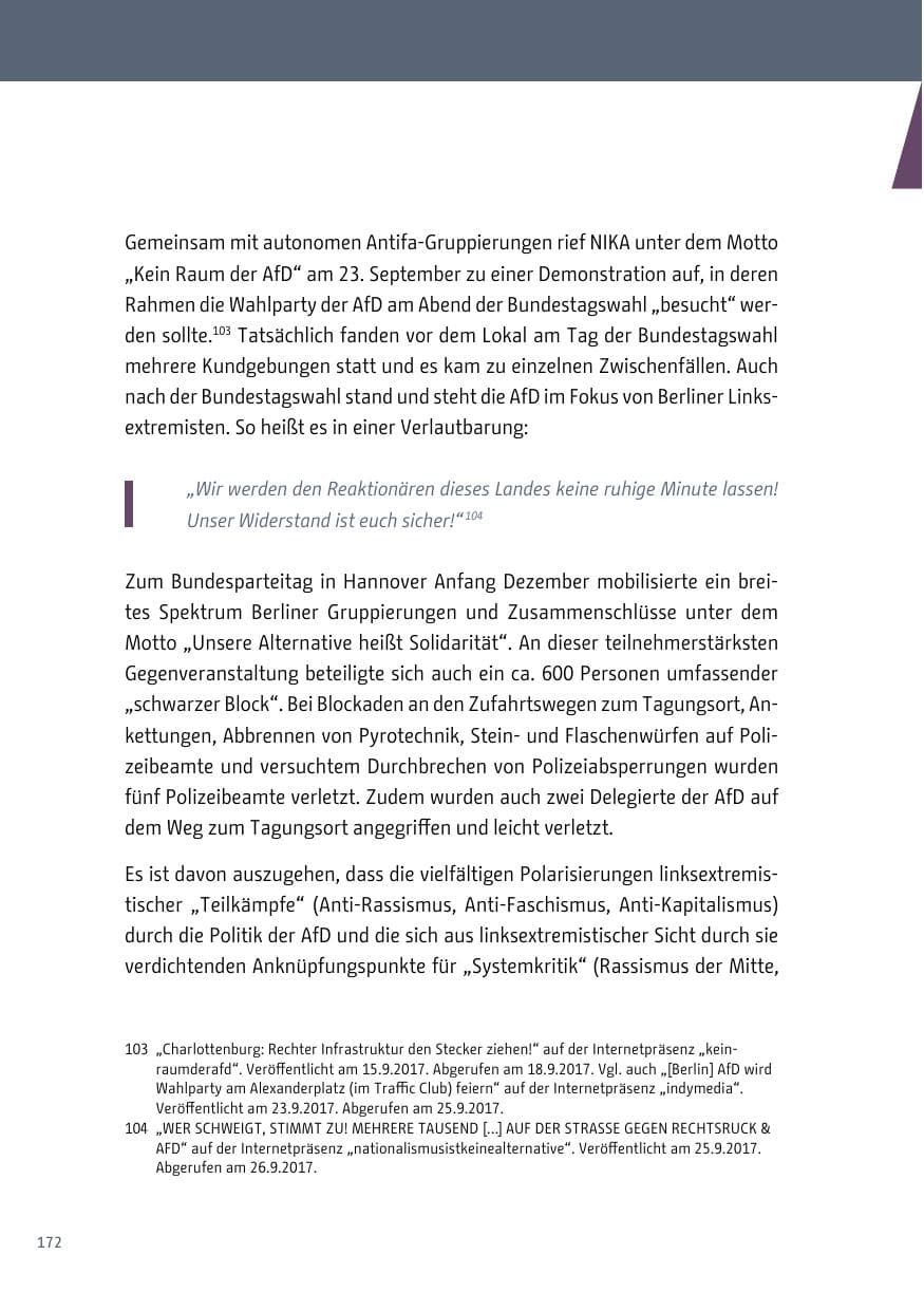 Seite 173 des Verfassungsschutzbericht 2017 Berlin