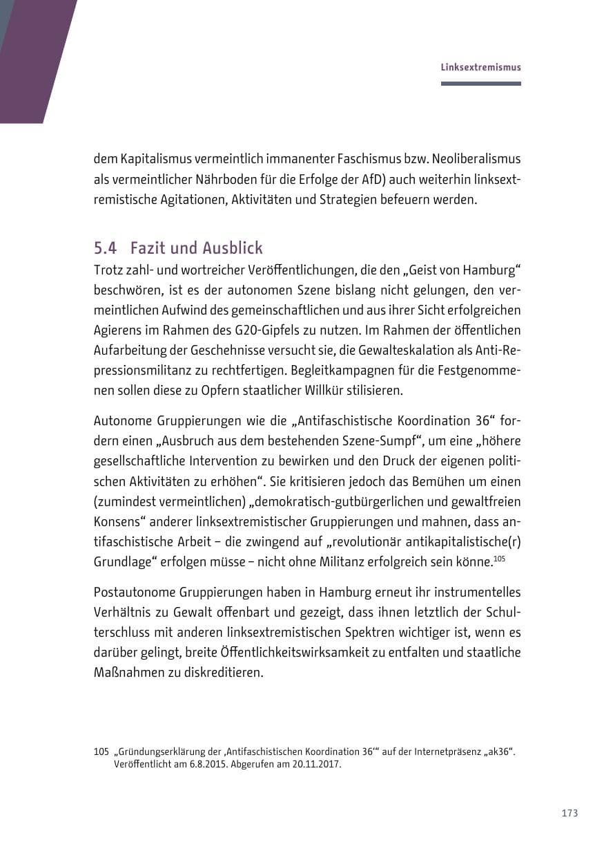 Seite 174 des Verfassungsschutzbericht 2017 Berlin