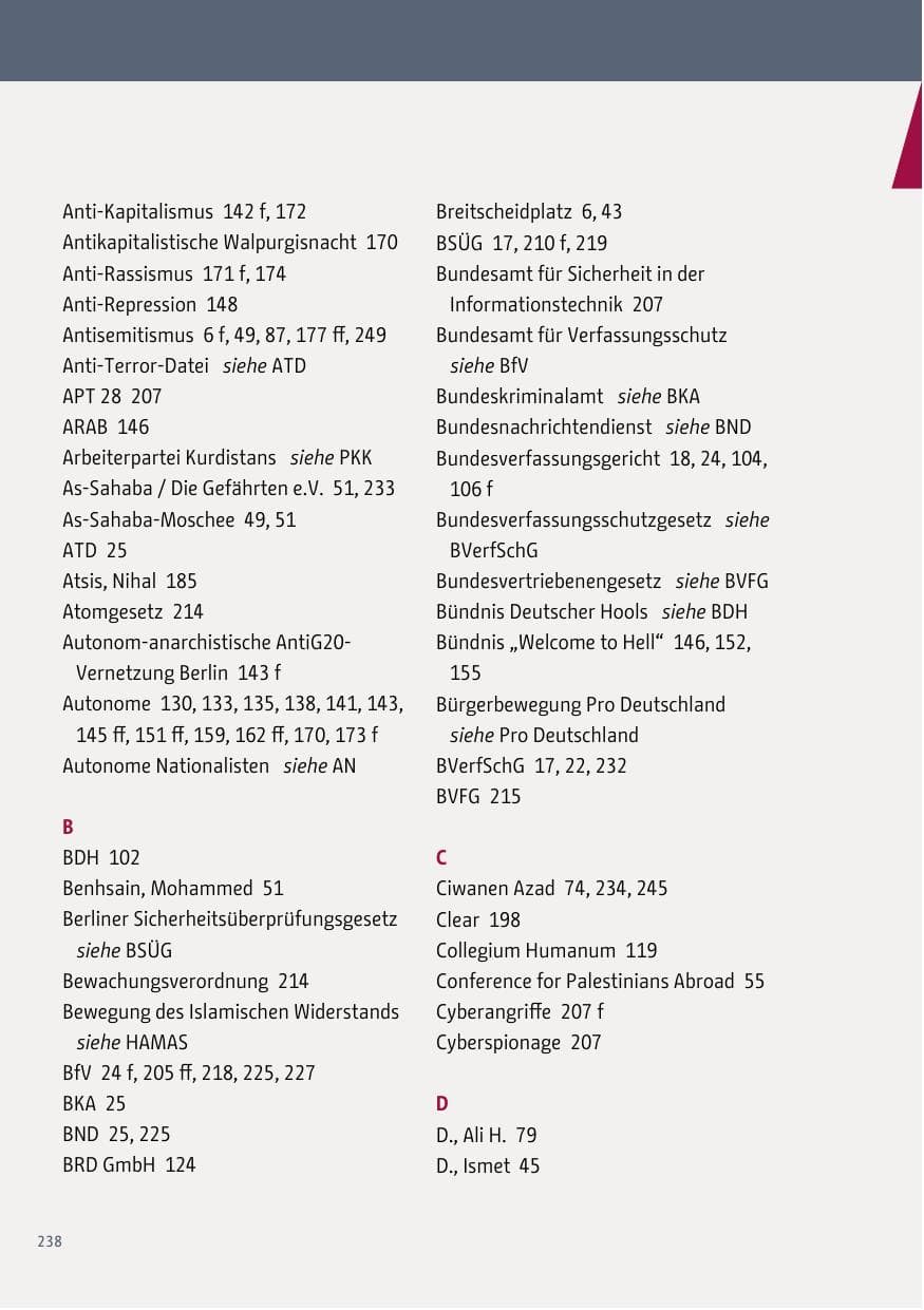 Seite 239 des Verfassungsschutzbericht 2017 Berlin