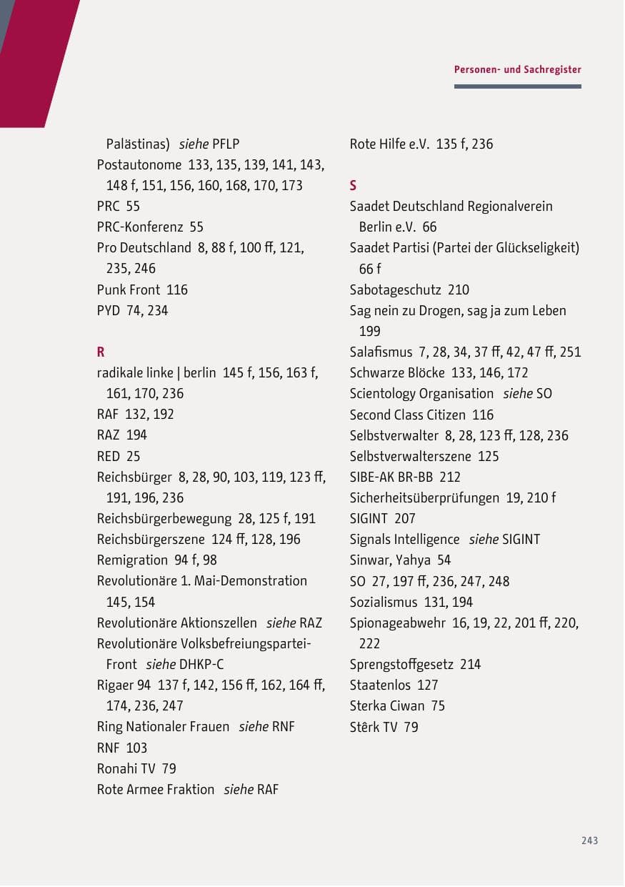 Seite 244 des Verfassungsschutzbericht 2017 Berlin