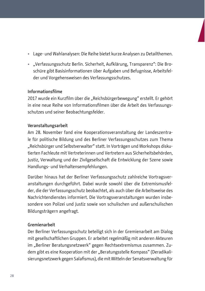 Seite 29 des Verfassungsschutzbericht 2017 Berlin