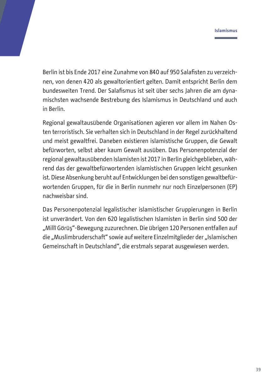 Seite 40 des Verfassungsschutzbericht 2017 Berlin