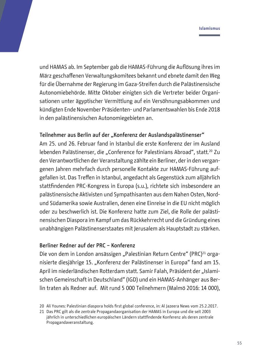 Seite 56 des Verfassungsschutzbericht 2017 Berlin