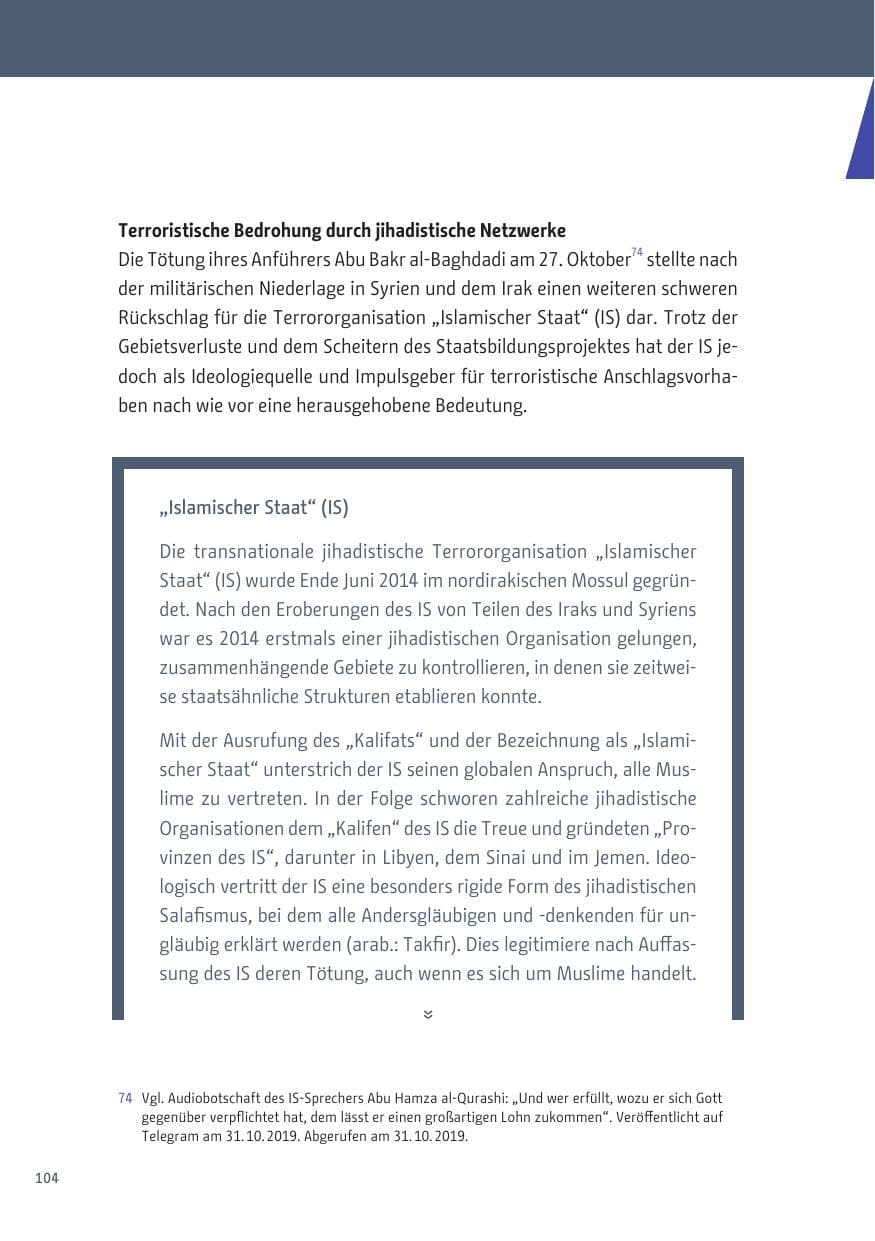 Seite 104 des Verfassungsschutzbericht 2019 Berlin