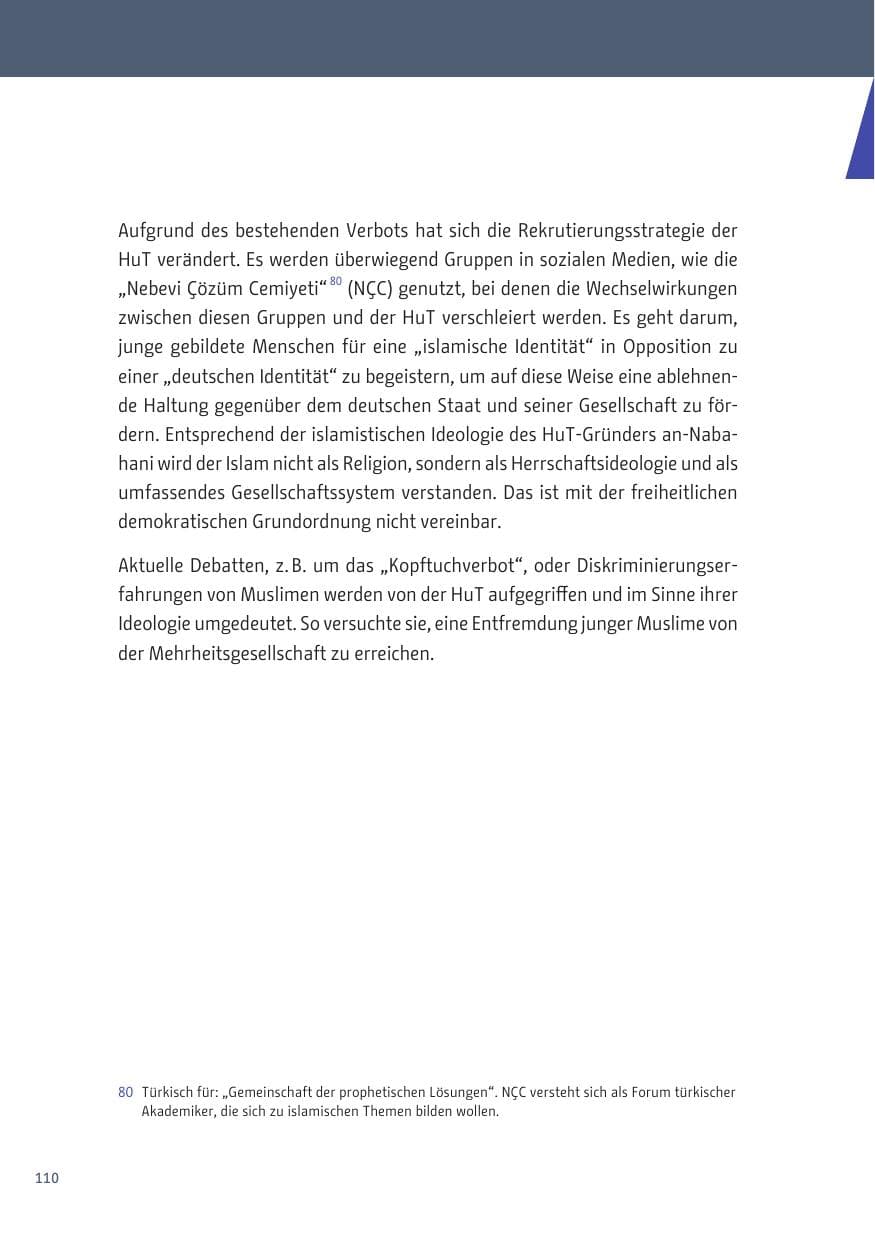 Seite 110 des Verfassungsschutzbericht 2019 Berlin