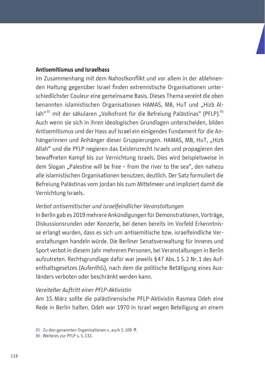 Seite 118 des Verfassungsschutzbericht 2019 Berlin