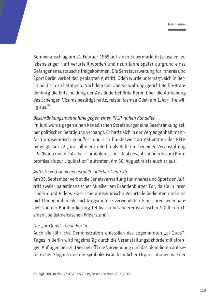 Seite 119 des Verfassungsschutzbericht 2019 Berlin