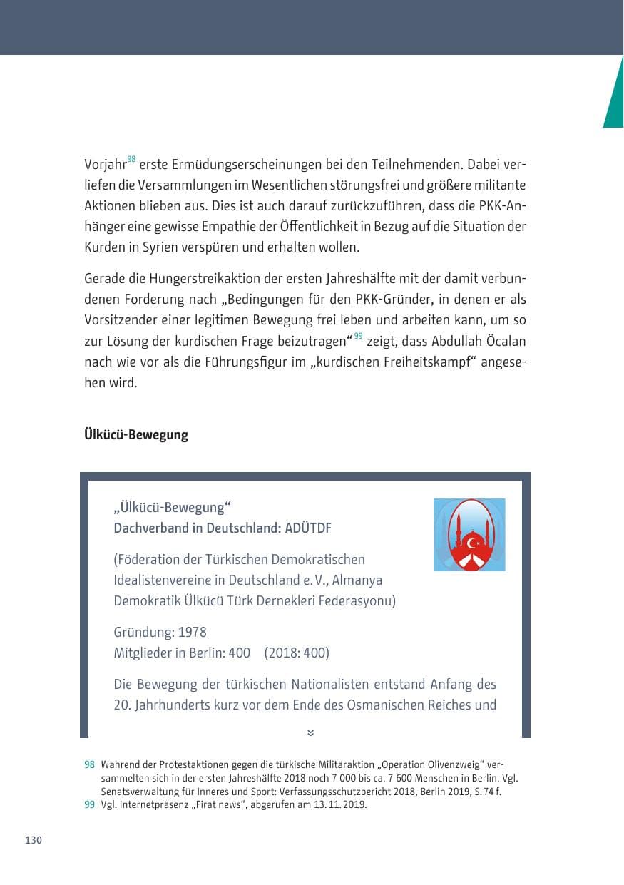 Seite 130 des Verfassungsschutzbericht 2019 Berlin