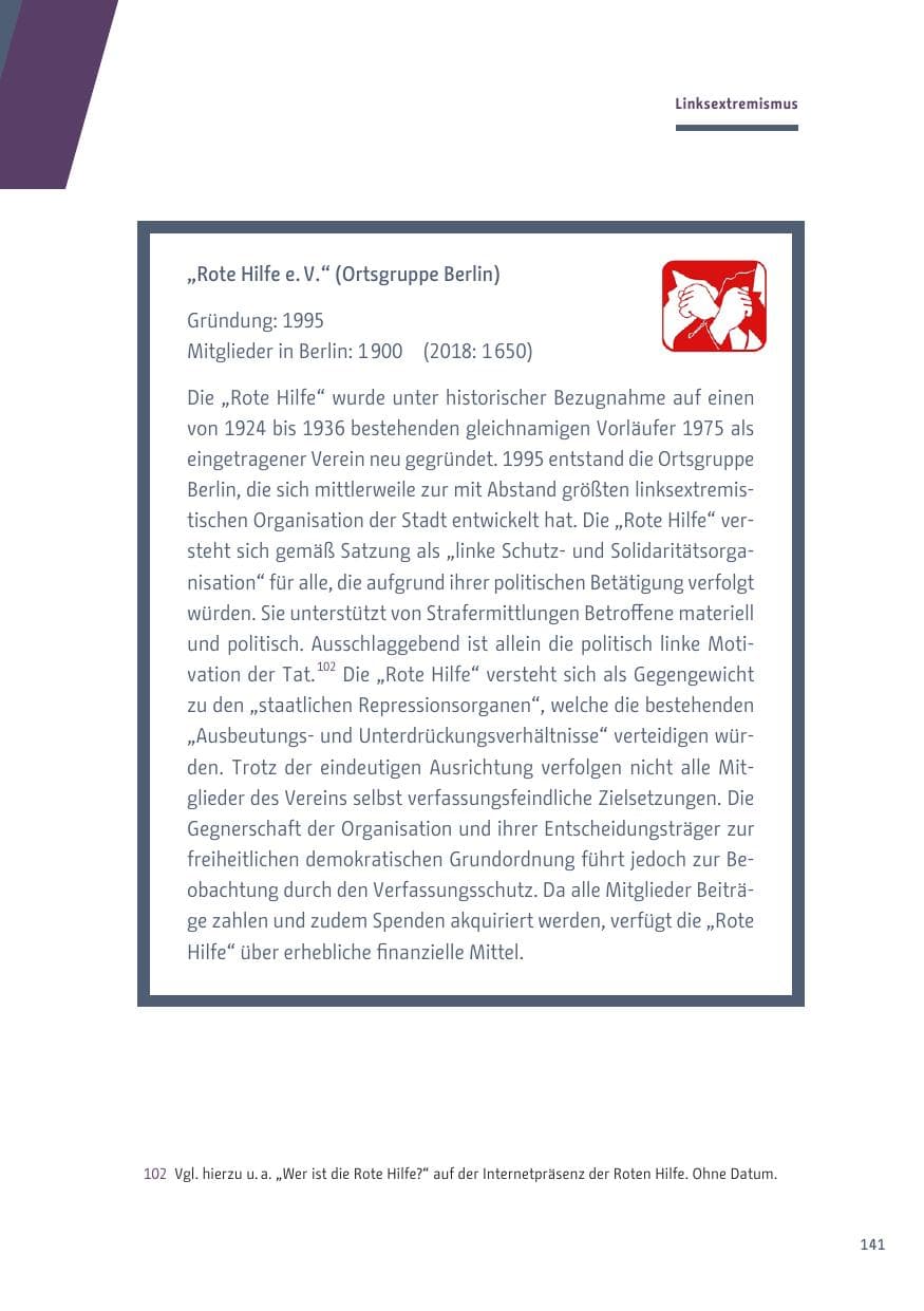 Seite 141 des Verfassungsschutzbericht 2019 Berlin