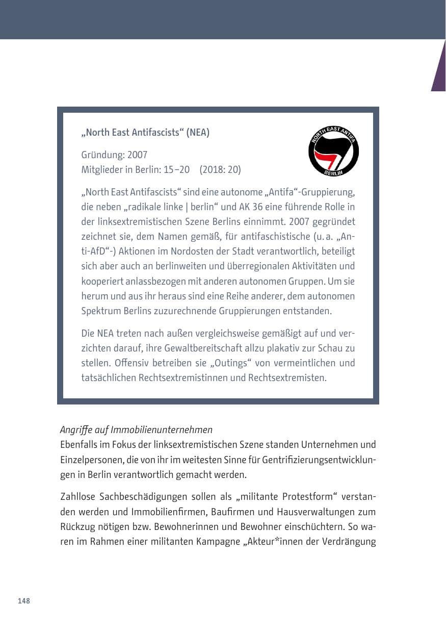 Seite 148 des Verfassungsschutzbericht 2019 Berlin