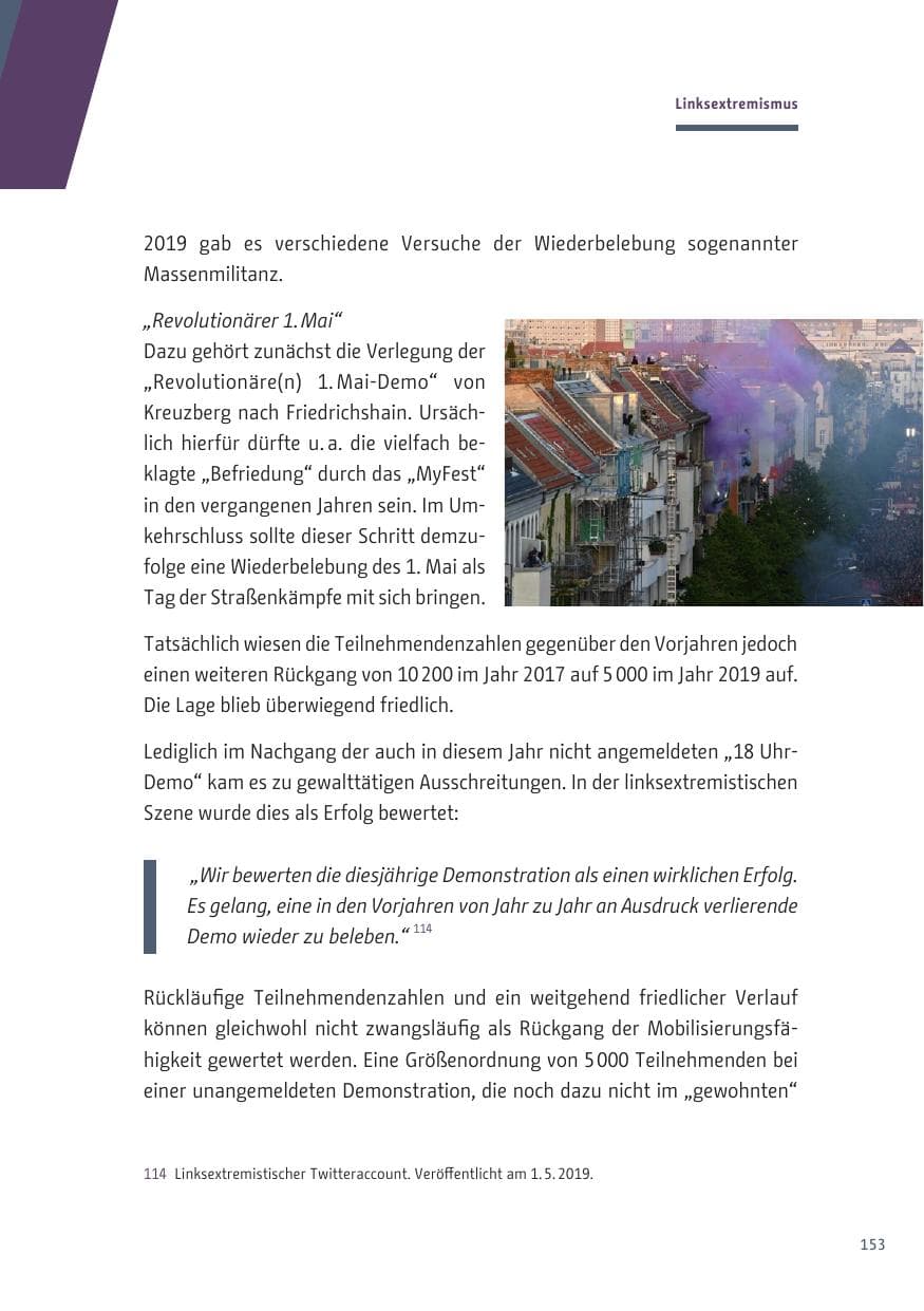 Seite 153 des Verfassungsschutzbericht 2019 Berlin