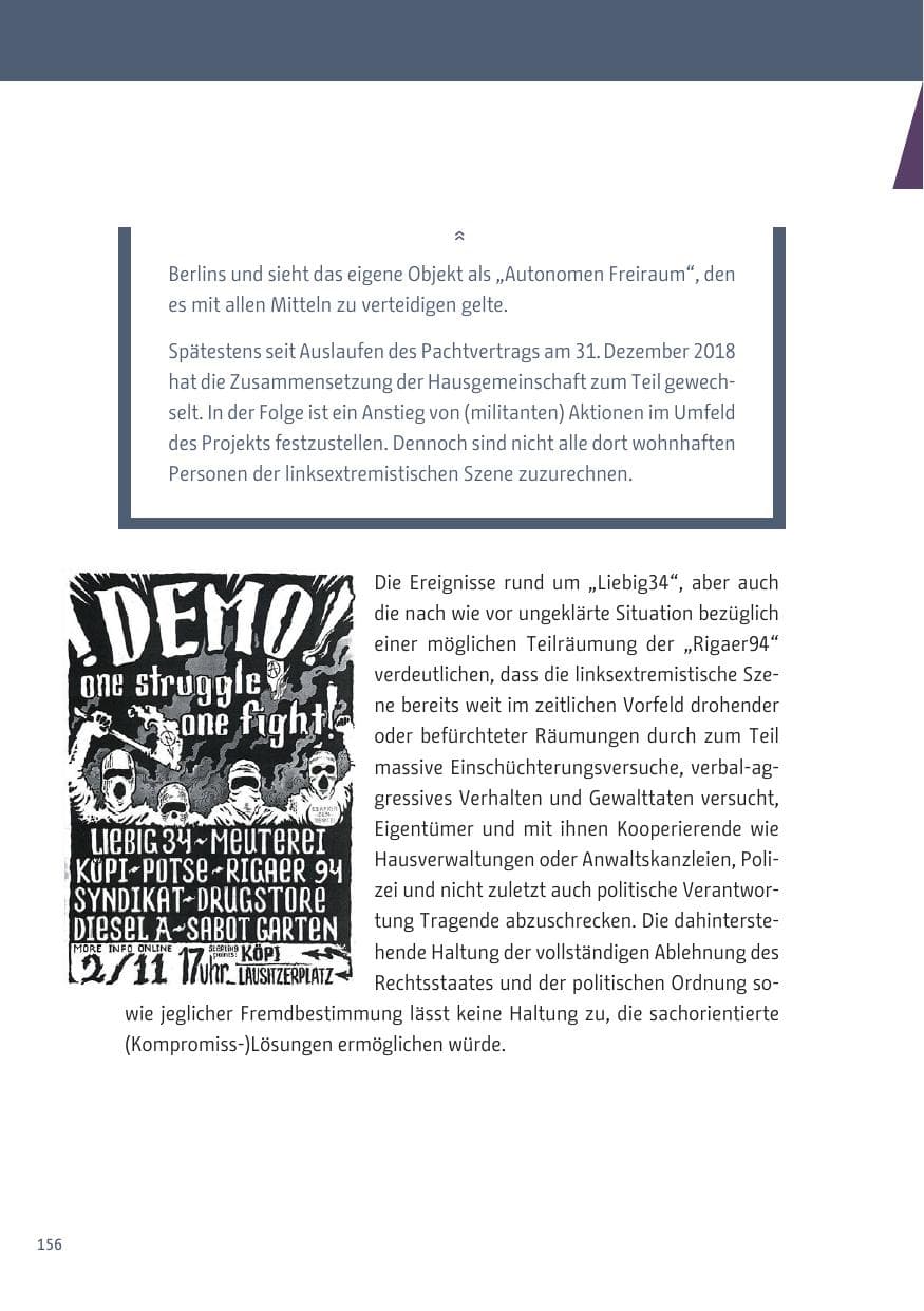 Seite 156 des Verfassungsschutzbericht 2019 Berlin