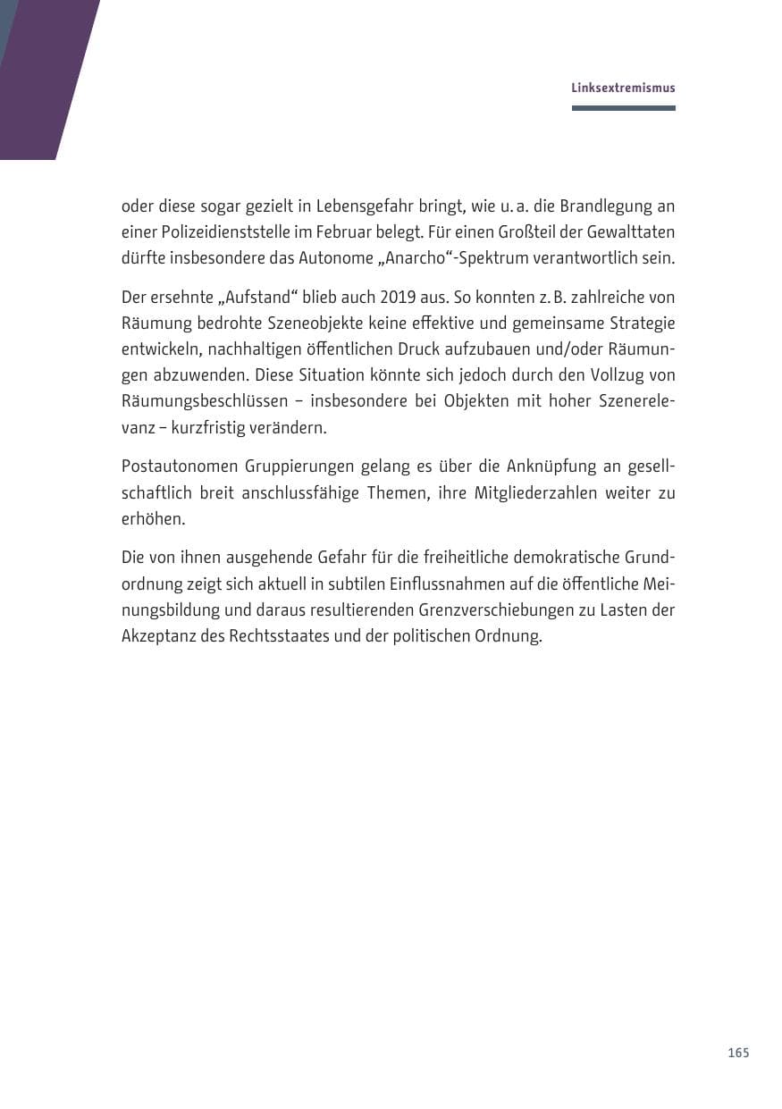 Seite 165 des Verfassungsschutzbericht 2019 Berlin