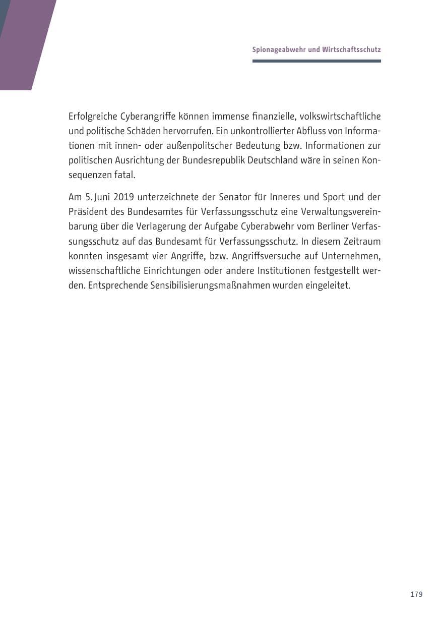 Seite 179 des Verfassungsschutzbericht 2019 Berlin