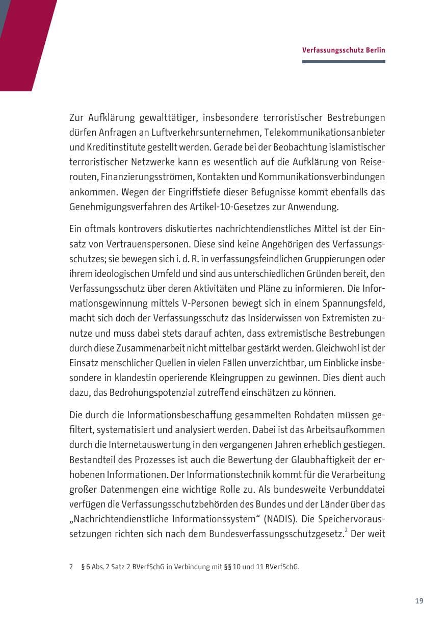 Seite 19 des Verfassungsschutzbericht 2019 Berlin
