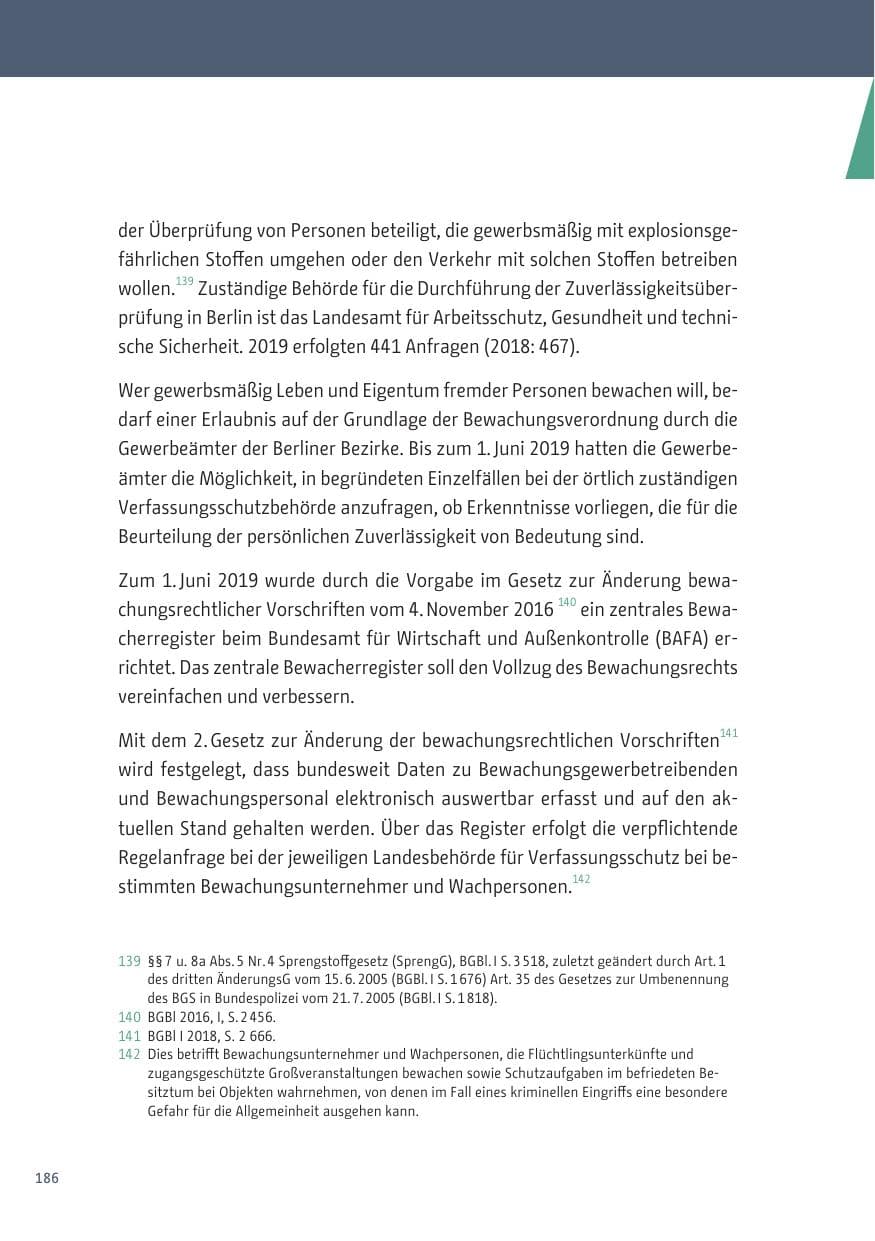 Seite 186 des Verfassungsschutzbericht 2019 Berlin