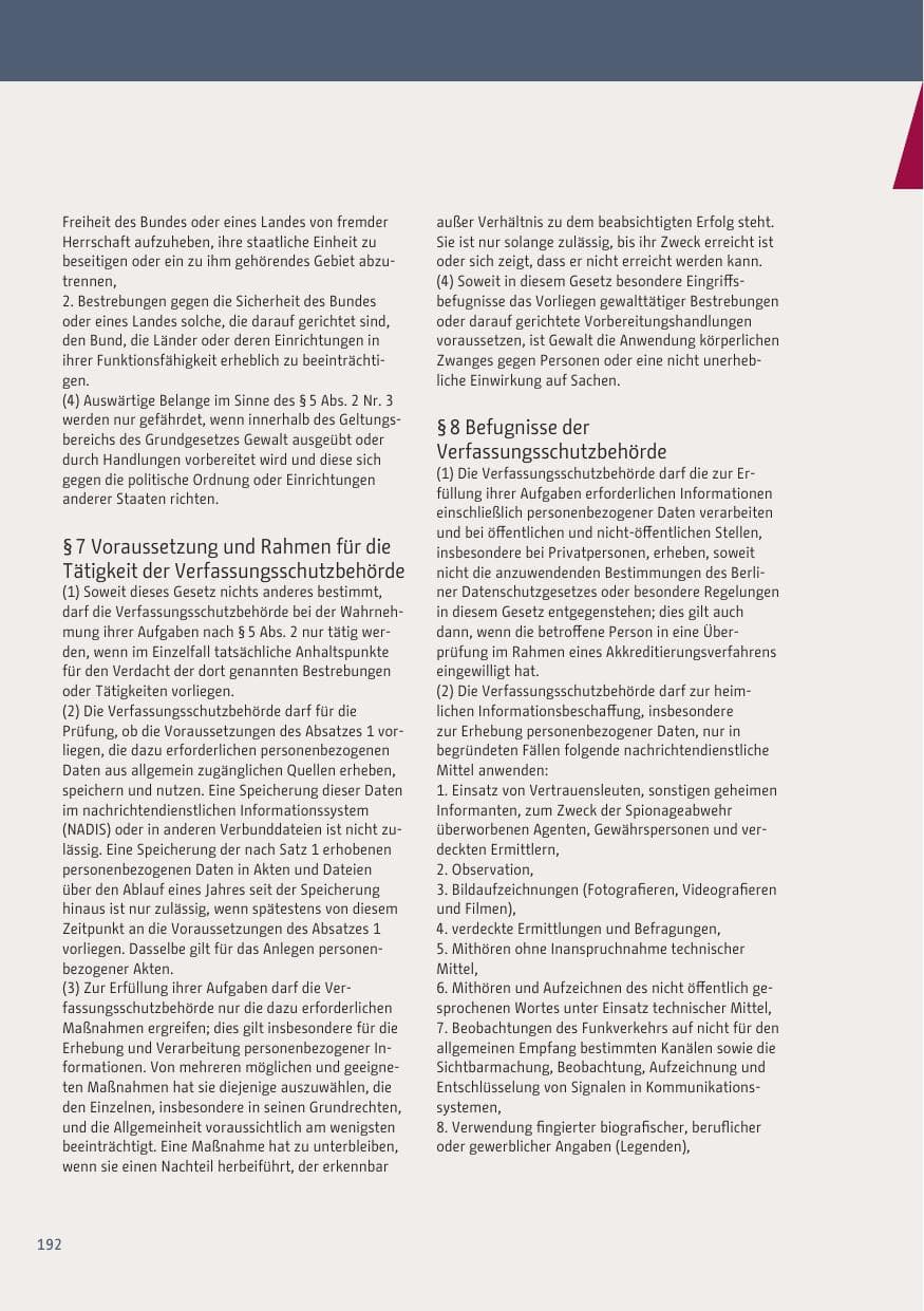Seite 192 des Verfassungsschutzbericht 2019 Berlin