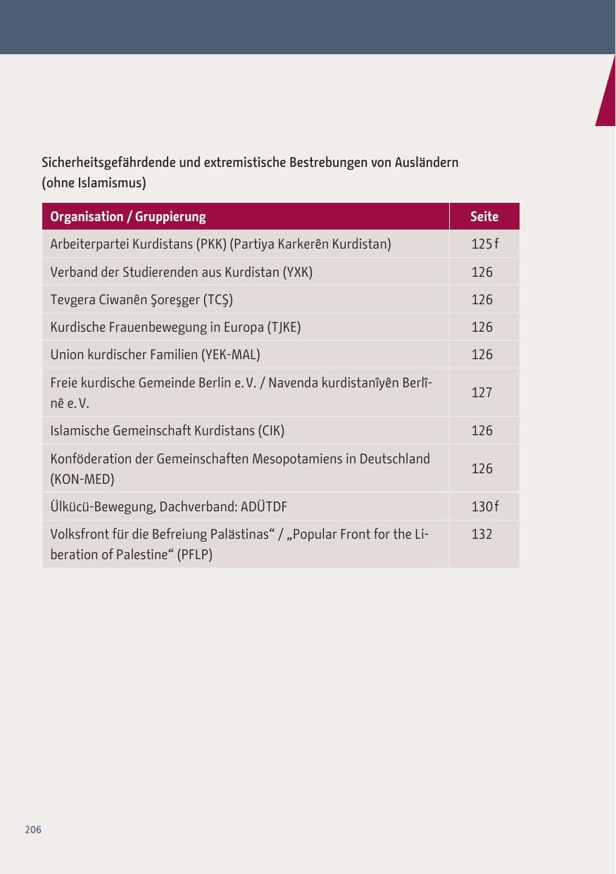 Seite 206 des Verfassungsschutzbericht 2019 Berlin