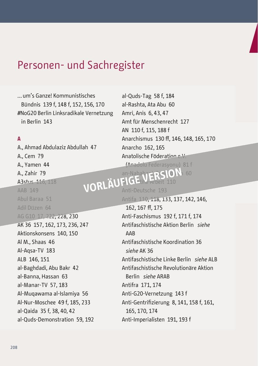 Seite 208 des Verfassungsschutzbericht 2019 Berlin
