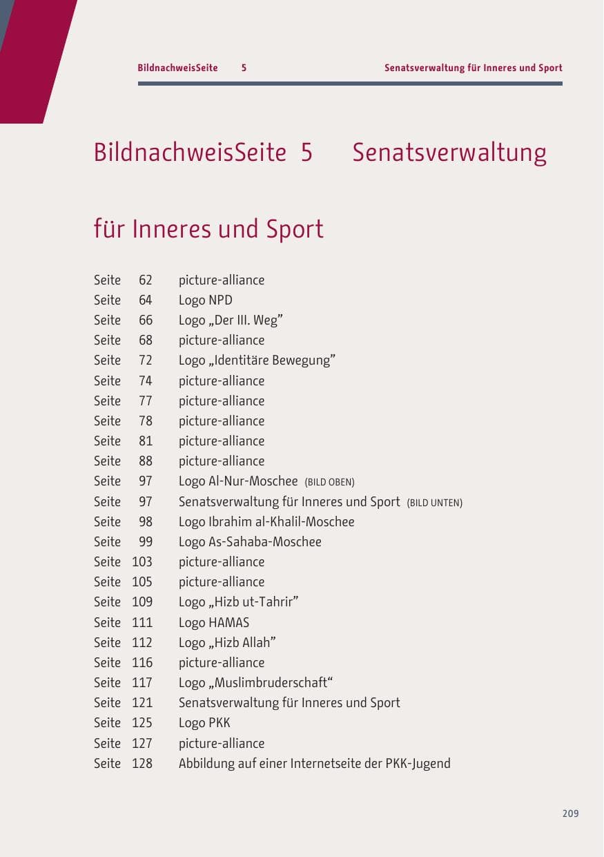 Seite 209 des Verfassungsschutzbericht 2019 Berlin