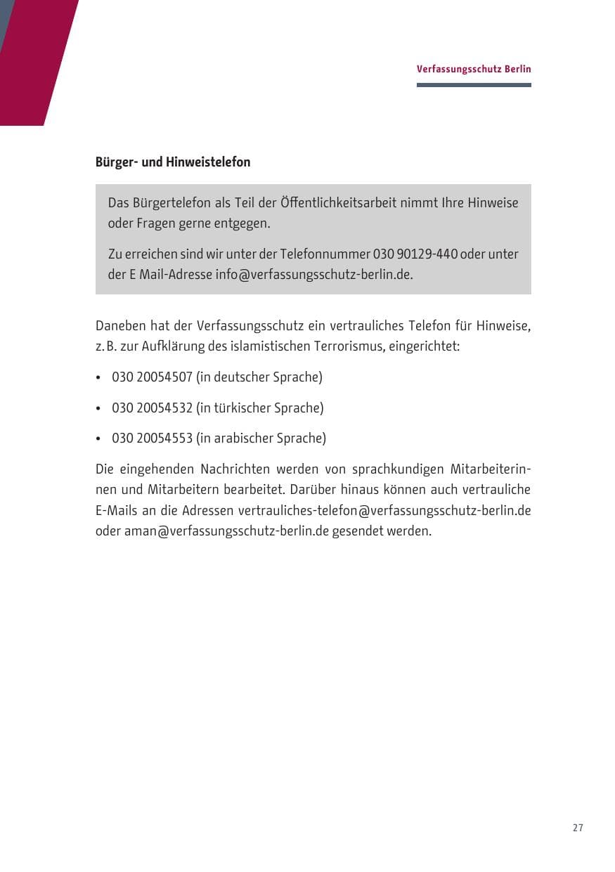 Seite 27 des Verfassungsschutzbericht 2019 Berlin