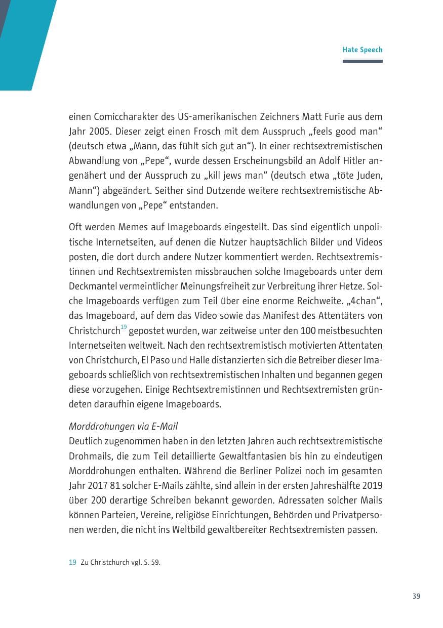Seite 39 des Verfassungsschutzbericht 2019 Berlin