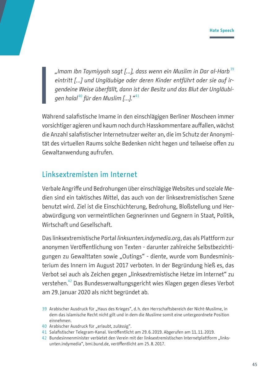 Seite 45 des Verfassungsschutzbericht 2019 Berlin