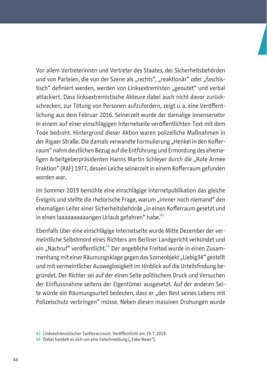 Seite 46 des Verfassungsschutzbericht 2019 Berlin