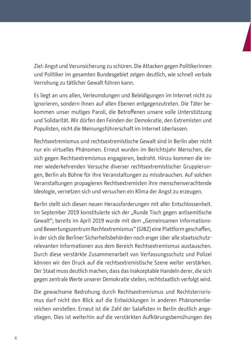 Seite 6 des Verfassungsschutzbericht 2019 Berlin