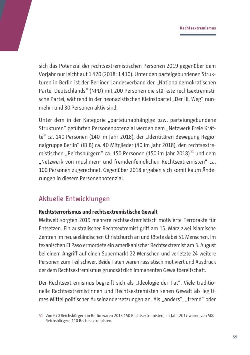 Seite 59 des Verfassungsschutzbericht 2019 Berlin
