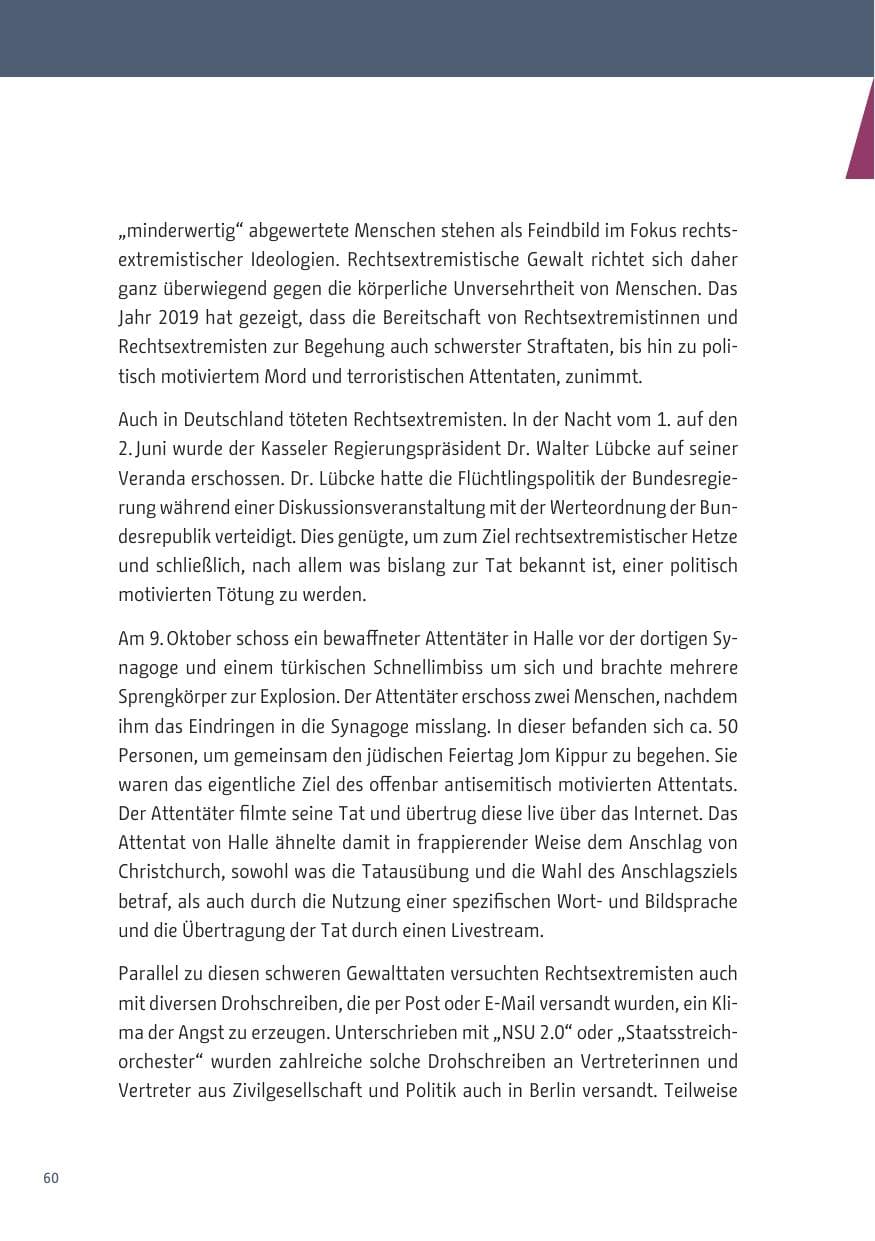 Seite 60 des Verfassungsschutzbericht 2019 Berlin