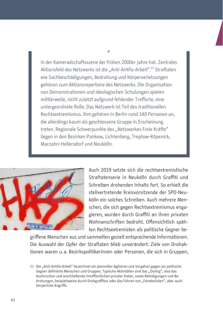 Seite 62 des Verfassungsschutzbericht 2019 Berlin