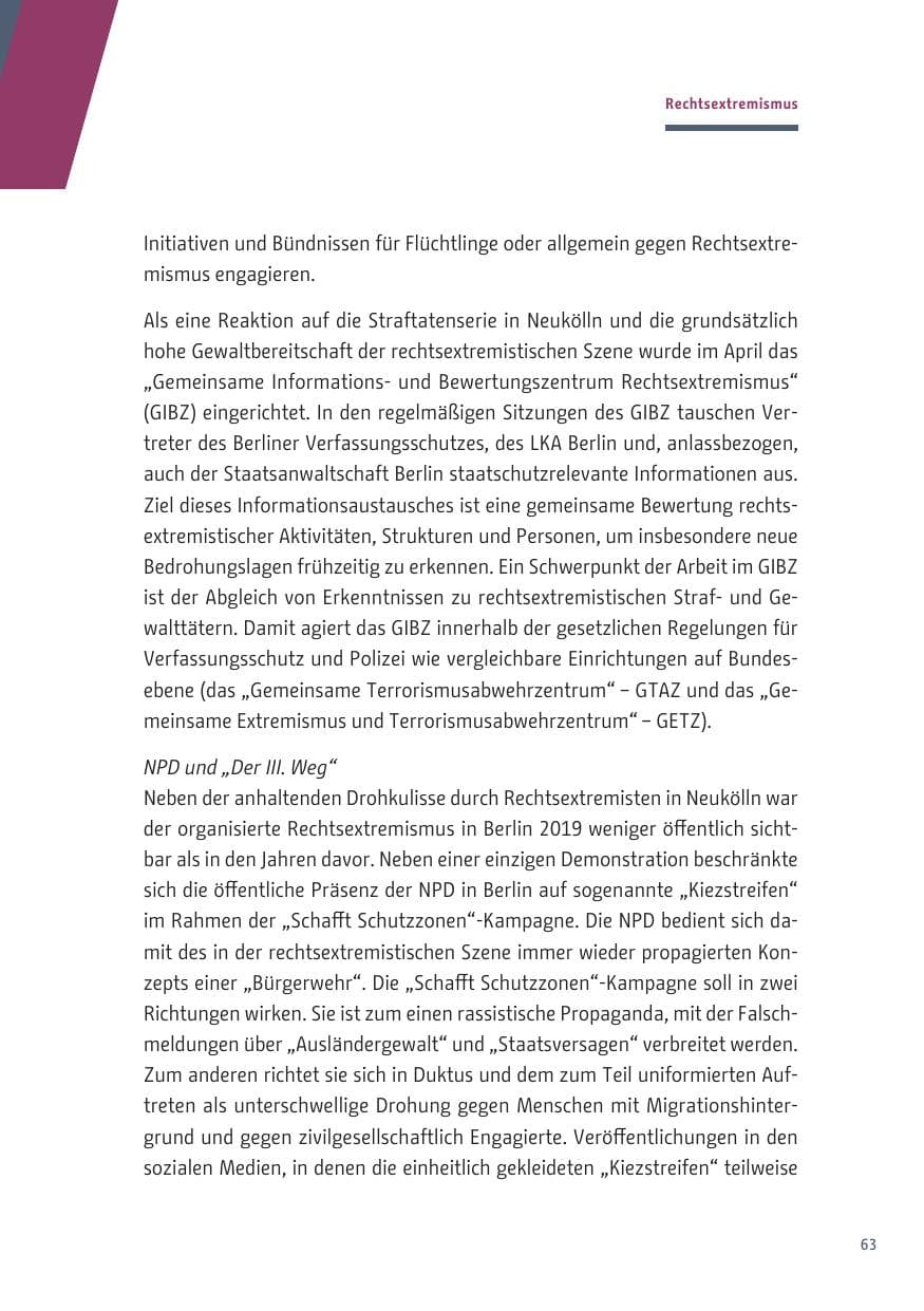 Seite 63 des Verfassungsschutzbericht 2019 Berlin