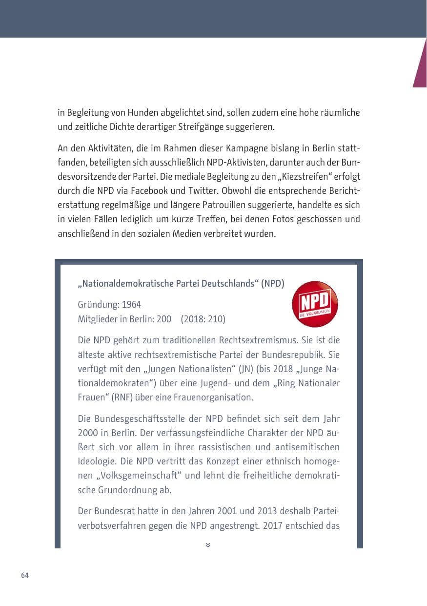 Seite 64 des Verfassungsschutzbericht 2019 Berlin