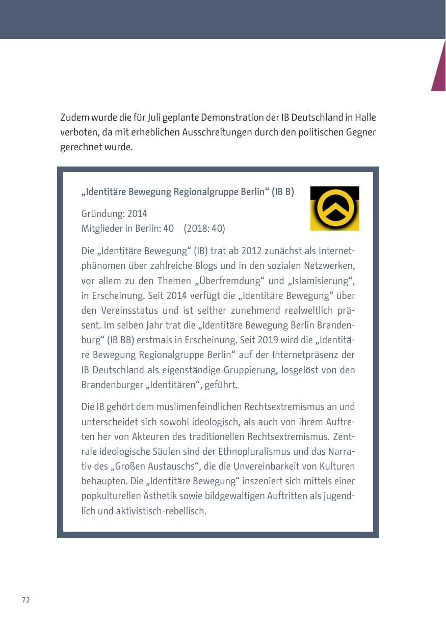 Seite 72 des Verfassungsschutzbericht 2019 Berlin