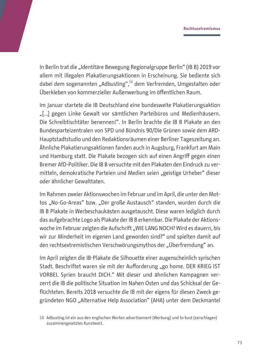 Seite 73 des Verfassungsschutzbericht 2019 Berlin
