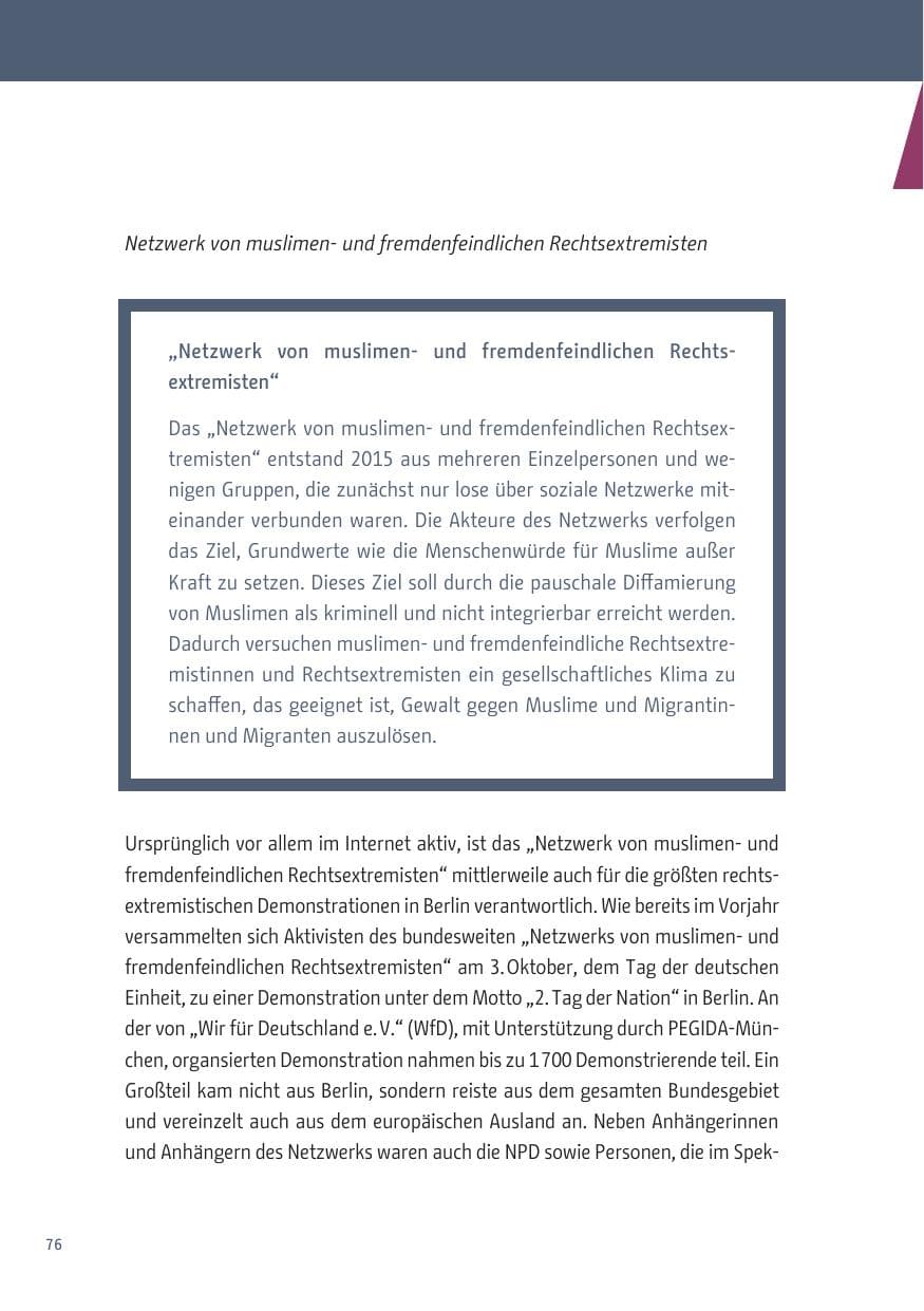 Seite 76 des Verfassungsschutzbericht 2019 Berlin