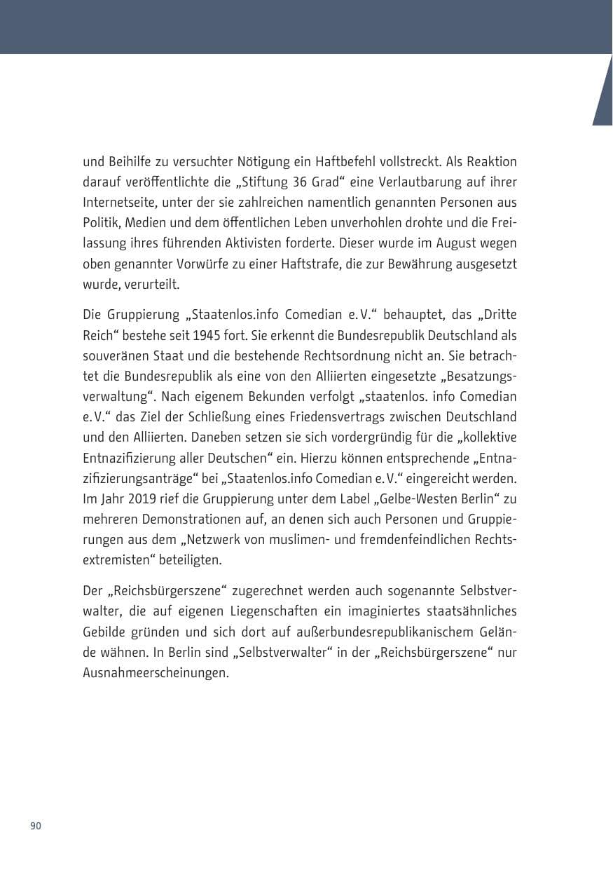 Seite 90 des Verfassungsschutzbericht 2019 Berlin