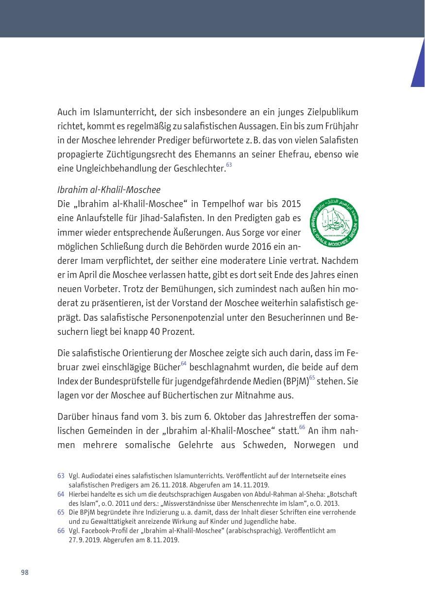 Seite 98 des Verfassungsschutzbericht 2019 Berlin