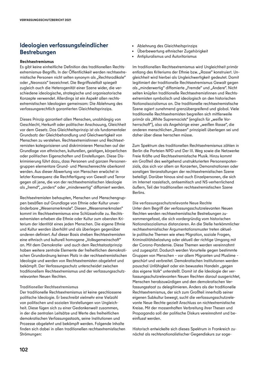 Seite 102 des Verfassungsschutzbericht 2021 Berlin