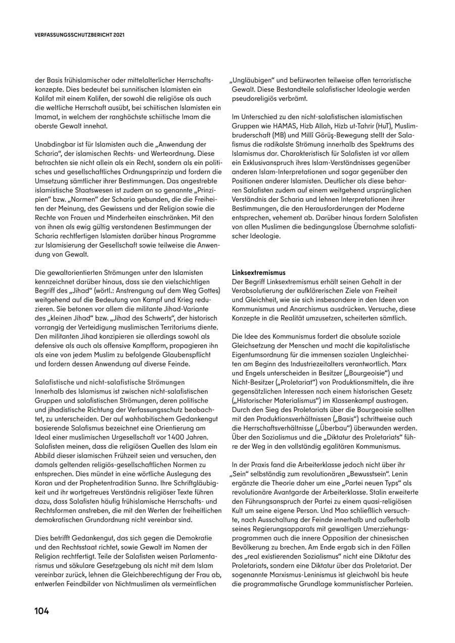 Seite 104 des Verfassungsschutzbericht 2021 Berlin