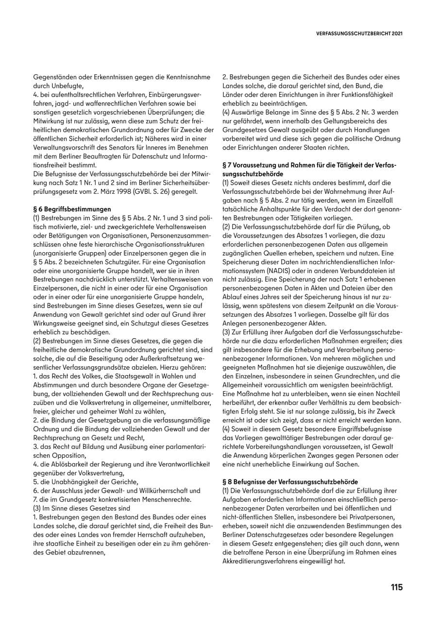 Seite 115 des Verfassungsschutzbericht 2021 Berlin