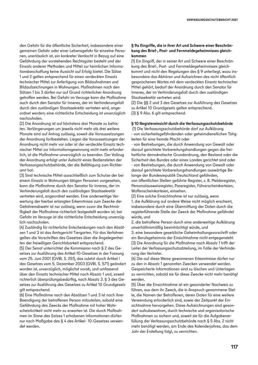 Seite 117 des Verfassungsschutzbericht 2021 Berlin