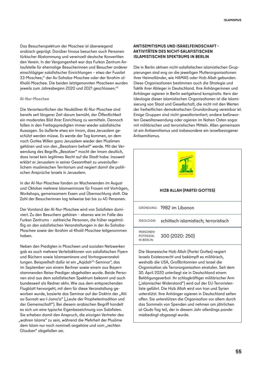Seite 55 des Verfassungsschutzbericht 2021 Berlin
