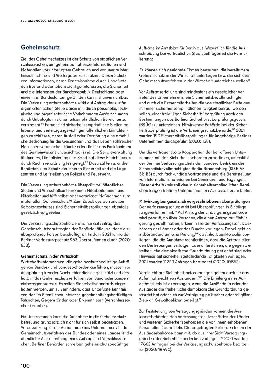 Seite 100 des Verfassungsschutzbericht 2021 Berlin