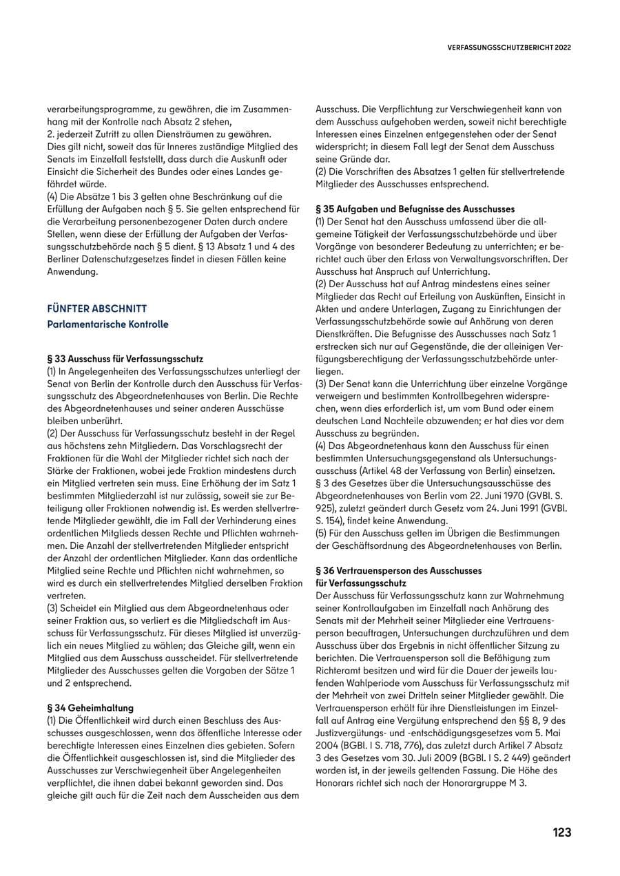 Seite 123 des Verfassungsschutzbericht 2022 Berlin