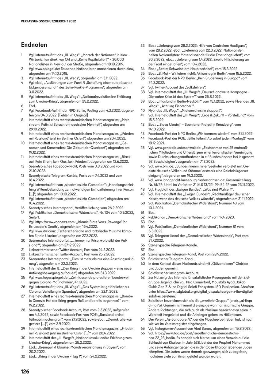 Seite 126 des Verfassungsschutzbericht 2022 Berlin