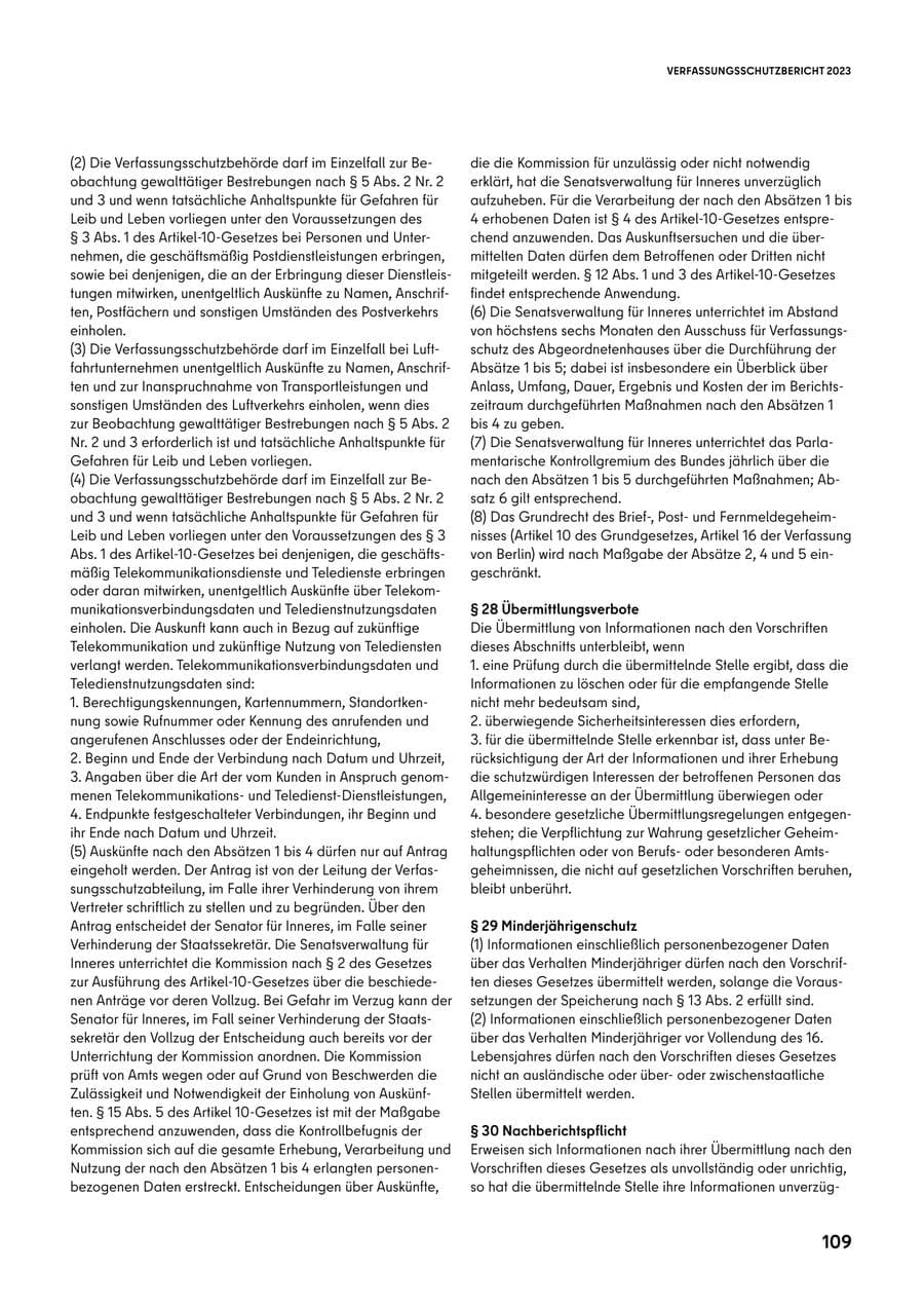 Seite 109 des Verfassungsschutzbericht 2023 Berlin