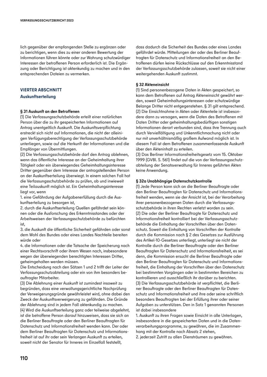 Seite 110 des Verfassungsschutzbericht 2023 Berlin
