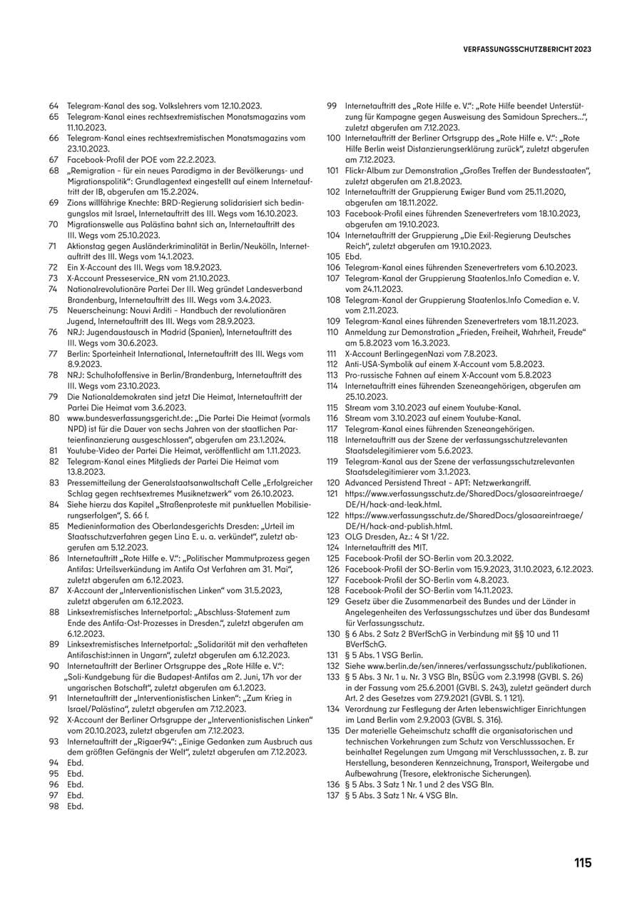 Seite 115 des Verfassungsschutzbericht 2023 Berlin